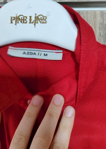 Kırmızı Mini Keten Kadın Gömlek - Görsel 3