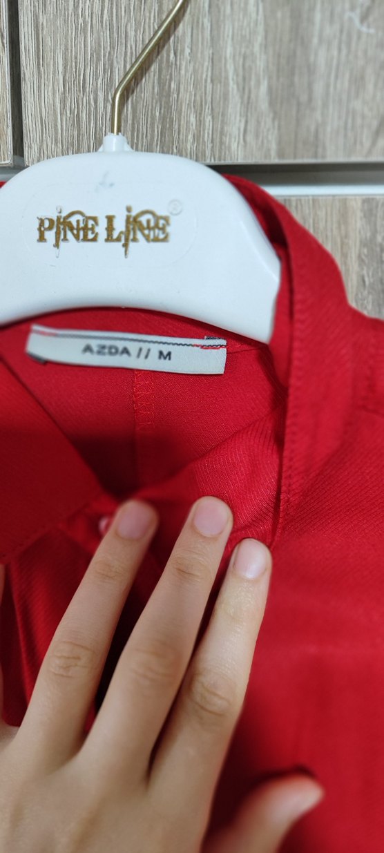 Kırmızı Mini Keten Kadın Gömlek - Görsel 3