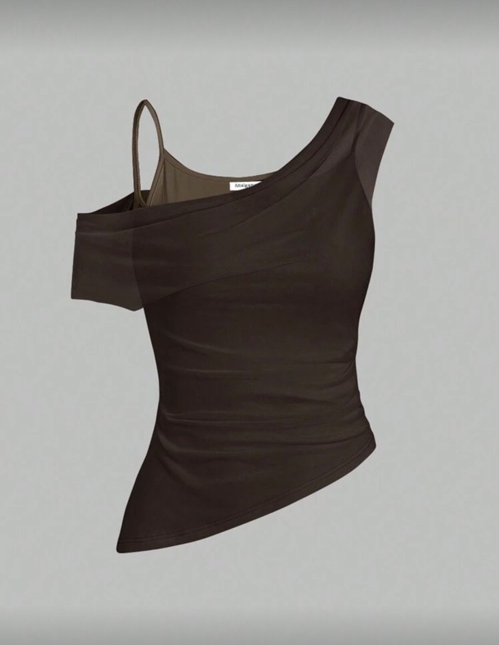 Kahverengi V Yakalı Drapeli Kadın Bluz - Görsel 2