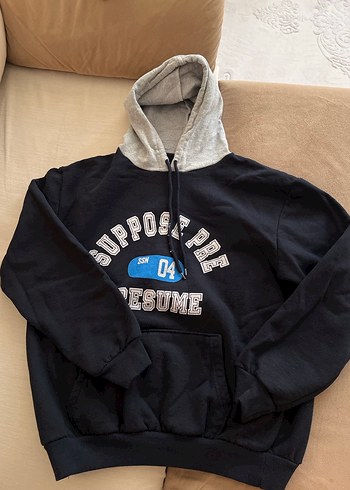 Kadın Mavi Kapüşonlu Rahat Sweatshirt - Görsel 2