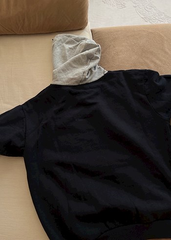 Kadın Mavi Kapüşonlu Rahat Sweatshirt - Görsel 6