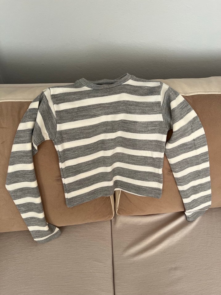 Gri Çizgili Kadın İnce Triko Kazak - Görsel 2