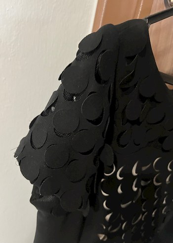 Siyah Desenli Kısa Kollu Uzun Elbise - Görsel 5