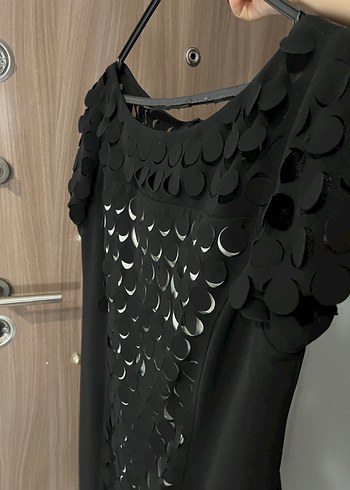 Siyah Desenli Kısa Kollu Uzun Elbise - Görsel 3