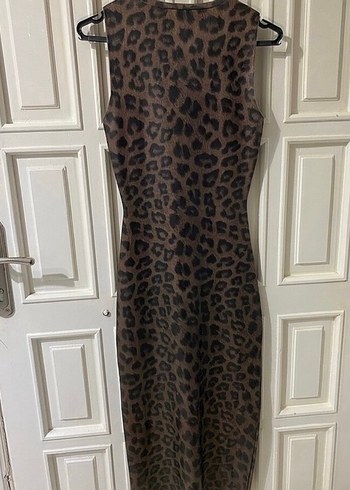 Kahverengi Leopar Desenli Midi Elbise - Görsel 2