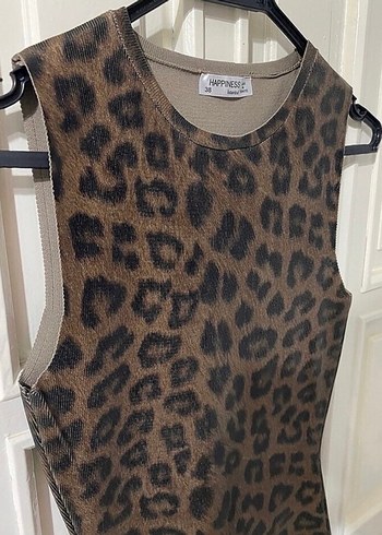 Kahverengi Leopar Desenli Midi Elbise - Görsel 5