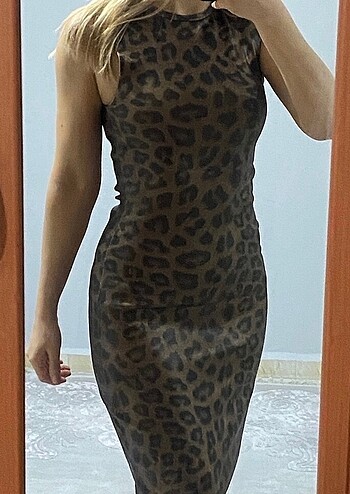 Zara Leopar Midi Kalem Elbise