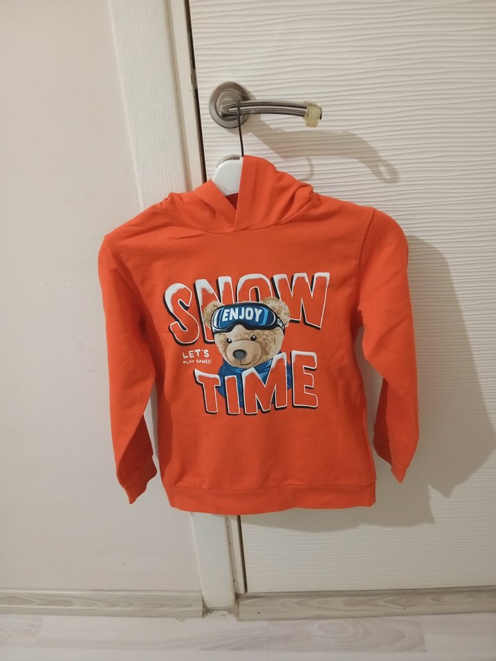 Turuncu Kapüşonlu Fermuarlı Erkek Sweatshirt - Görsel 3