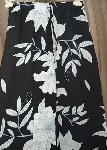 m Beden Bohem Siyah Çiçek Desenli Uzun Kumaş Pantolon