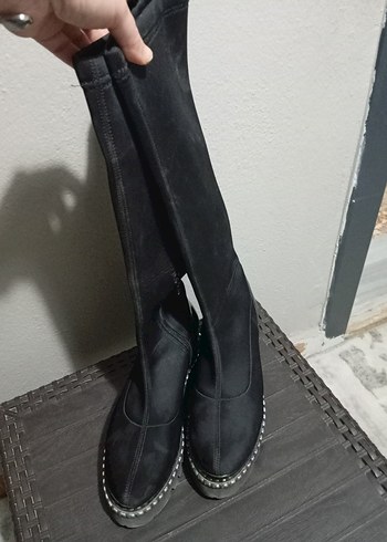 Siyah Kadın Diz Boyu Kauçuk Bot - Görsel 5