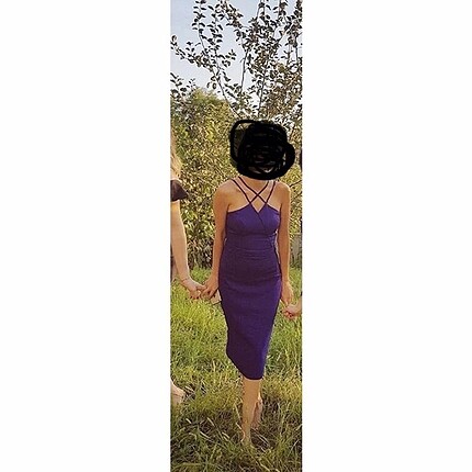 İp detaylı mor abiye