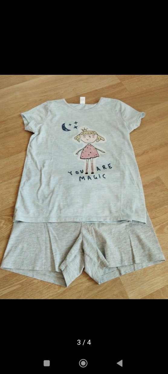 Kız Çocuk Gri Pamuklu Kısa Kollu Pijama - Görsel 3