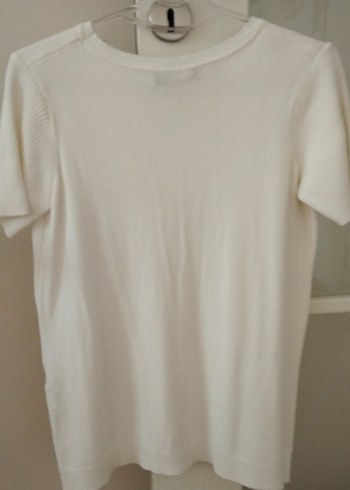 Beyaz Kadın Kısa Kollu Pamuklu Kazak - Görsel 4