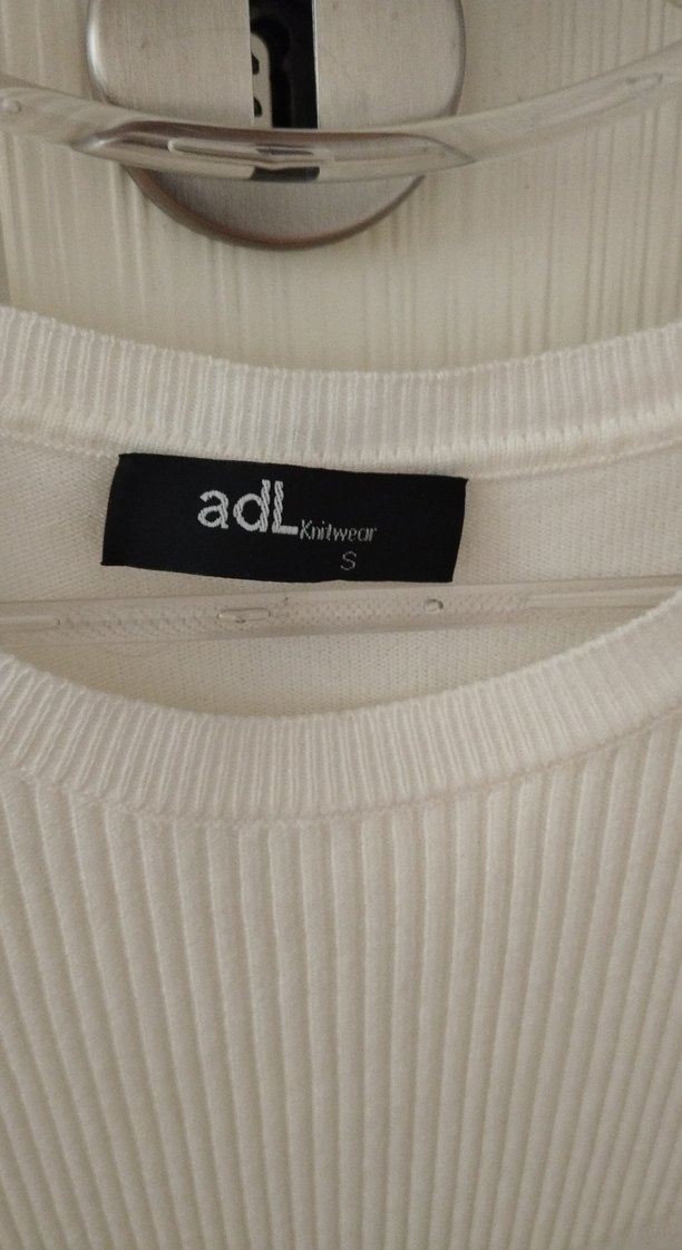 Beyaz Kadın Kısa Kollu Pamuklu Kazak - Görsel 2