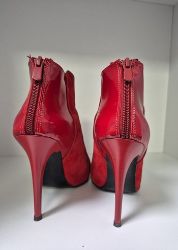 Kırmızı Süet Stiletto Topuklu Kadın Bot - Görsel 2