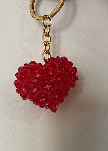 El yapımı Boncuklu Kırmızı Kalp Anahtarlık - Görsel 2