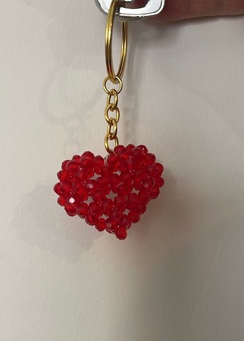 El yapımı Boncuklu Kırmızı Kalp Anahtarlık - Görsel 3