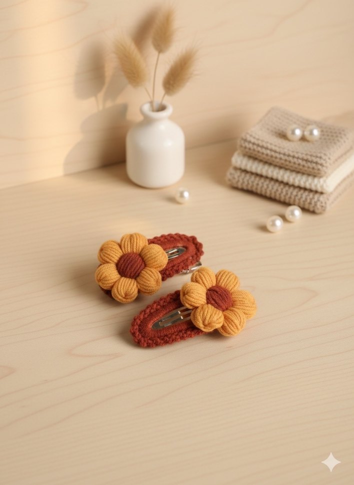 Çiçekli el örgüsü toka - Görsel 2