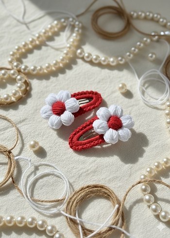 Çiçekli E Beyaz Çocuk Saç Tokası - Görsel 2