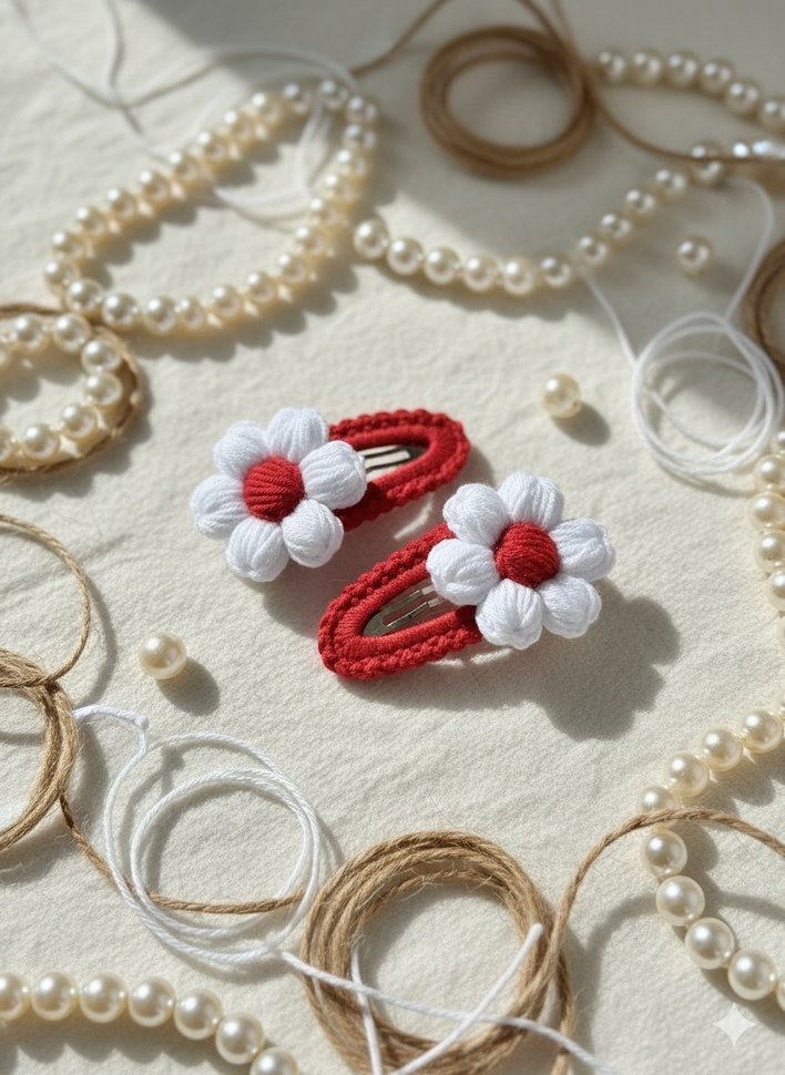 Çiçekli E Beyaz Çocuk Saç Tokası - Görsel 2