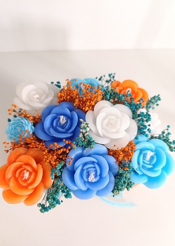 Renkli Mavi Güllü Dekoratif Mum - Görsel 2