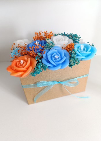 Renkli Mavi Güllü Dekoratif Mum - Görsel 3