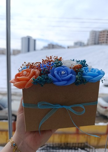 Renkli Mavi Güllü Dekoratif Mum - Görsel 17