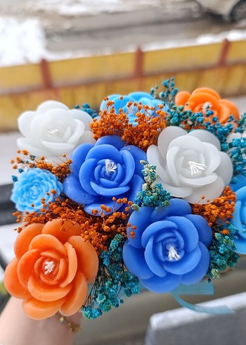 Renkli Mavi Güllü Dekoratif Mum - Görsel 14