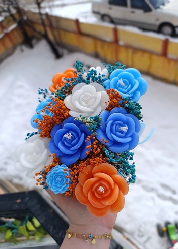 Renkli Mavi Güllü Dekoratif Mum - Görsel 15