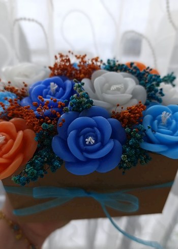 Renkli Mavi Güllü Dekoratif Mum - Görsel 16