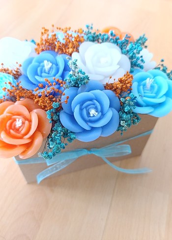 Renkli Mavi Güllü Dekoratif Mum - Görsel 4