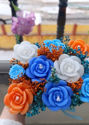 Renkli Mavi Güllü Dekoratif Mum - Görsel 18