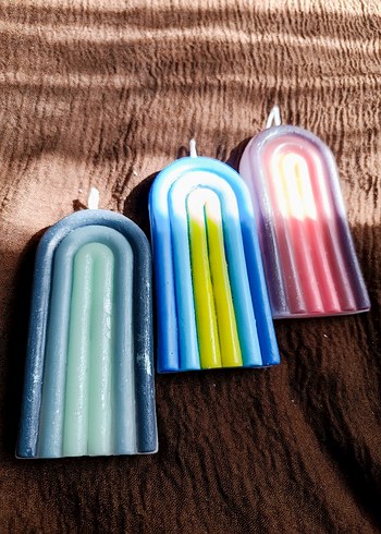 Beden çeşitli Renk Pastel Renkli Üçlü Dekoratif Mum Seti