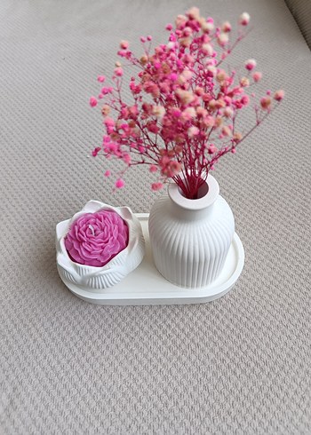 Pembe Gül Kokulu Mum ve Vazolu Set. - Görsel 2