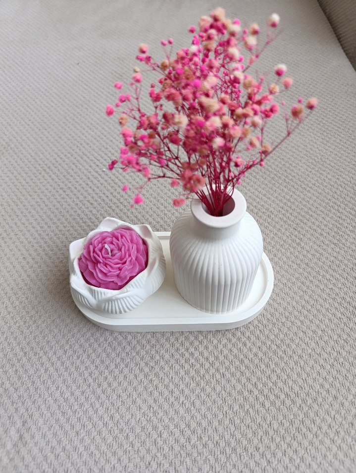 Pembe Gül Kokulu Mum ve Vazolu Set. - Görsel 2