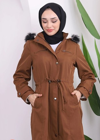 Kahverengi Kürklü Uzun Kadın Kaban - Görsel 2