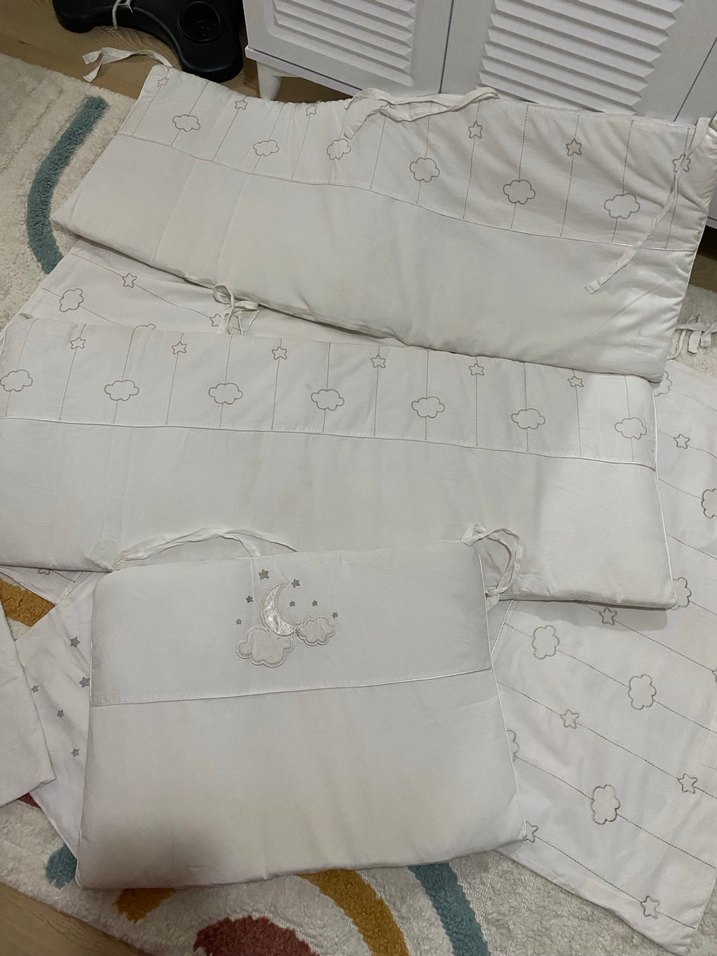 Nakışlı Beyaz Pamuklu Bebek Uyku Seti - Görsel 3