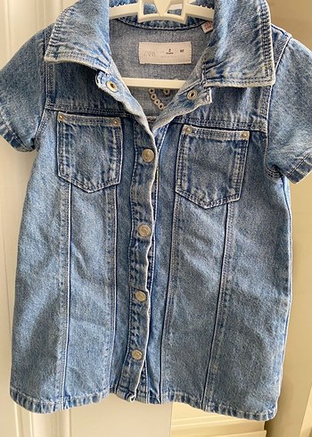 24-36 Ay Beden mavi Renk Zara Kız Çocuk Denim Kısa Kollu Elbise