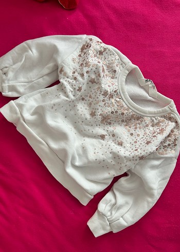 H&m Beyaz Payetli Nakışlı Kız Sweatshirt
