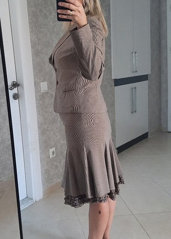 m Beden çeşitli Renk Bej kahve tonluKadın Midi Takım Etekli Ruffle Detaylı