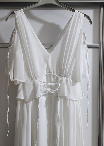 Beyaz Bohem Uzun Askılı Elbise - Görsel 3