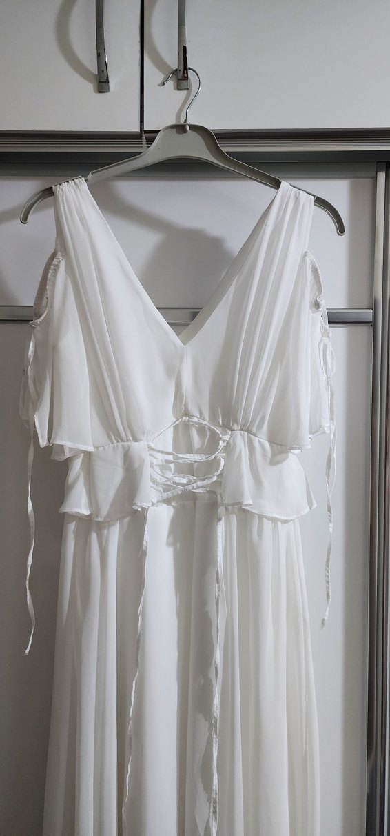 Beyaz Bohem Uzun Askılı Elbise - Görsel 3