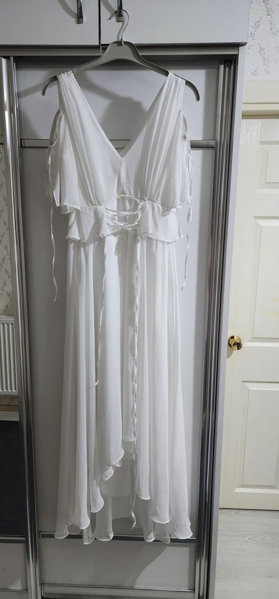 Beyaz Bohem Uzun Askılı Elbise - Görsel 2