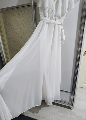 Bohem Tarzı Beyaz A Kesim Uzun nikah elbisesi mevlüt elbisesi - Görsel 3
