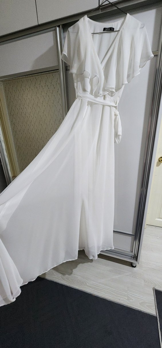 Bohem Tarzı Beyaz A Kesim Uzun nikah elbisesi mevlüt elbisesi - Görsel 3