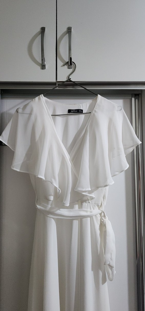 Bohem Tarzı Beyaz A Kesim Uzun nikah elbisesi mevlüt elbisesi - Görsel 2