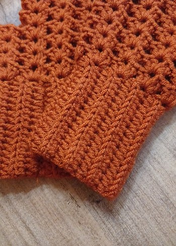 Bohem Tarz Örgü Kadın Eldiveni Kiremit rengi - Görsel 3