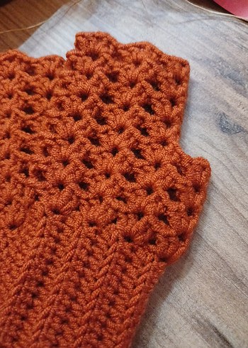 Bohem Tarz Örgü Kadın Eldiveni Kiremit rengi - Görsel 2
