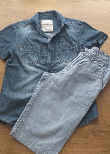 Erkek Çocuk Gri Denim Kısa Kollu Gömlek