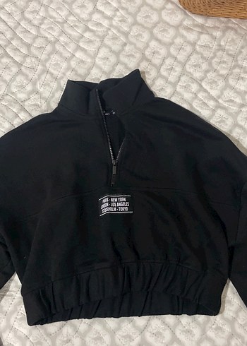 Yarım Fermuarlı Siyah Kadın Sweatshirt